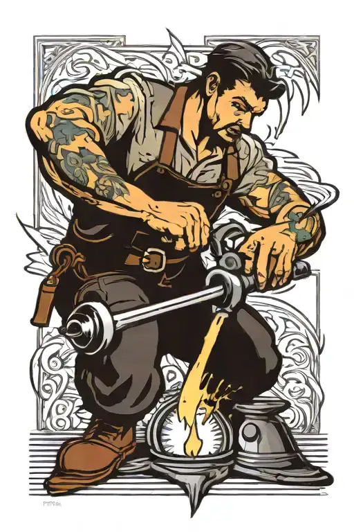 black smith working with lighting bolt tattoo design idea
