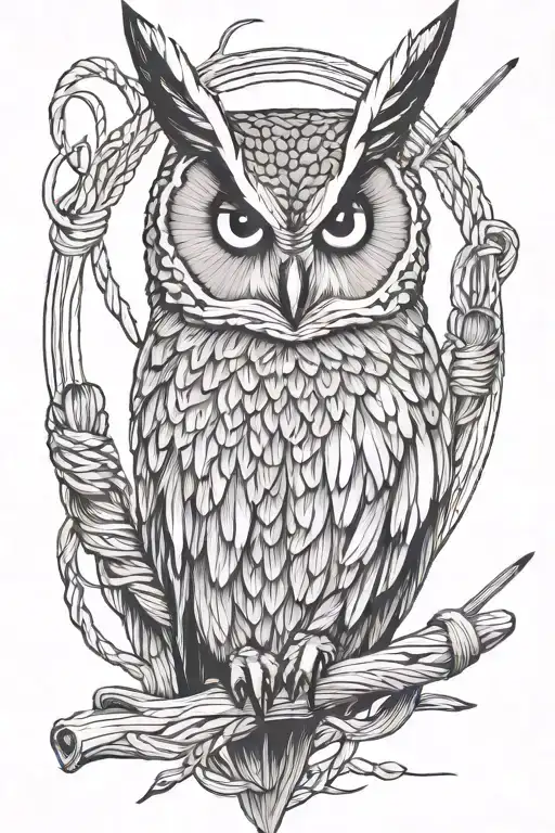 long eared owl with yarn and knitting needles Depeche Mode  tattoo design idea