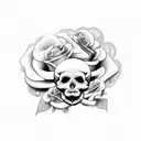 faded skull and roses in cloud background tattoo design idea