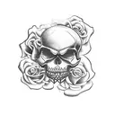 faded skull and roses in cloud background tattoo design idea
