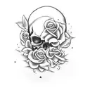 faded skull and roses in cloud background tattoo design idea