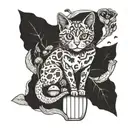 RedCrazyCat with mushrooms  tattoo design idea
