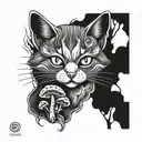RedCrazyCat with mushrooms  tattoo design idea