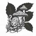 RedCrazyCat with mushrooms  tattoo design idea