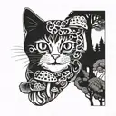 RedCrazyCat with mushrooms  tattoo design idea
