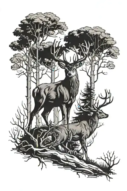 deer, woods, guns, second admendment tattoo design idea