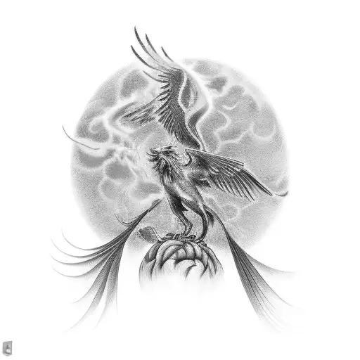 Phoenix in front of a brain tattoo design idea
