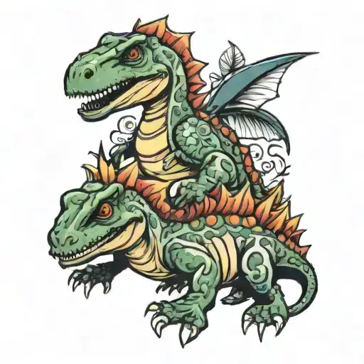 mom dino, 2 kid dinos 1 baby dino tattoo design idea