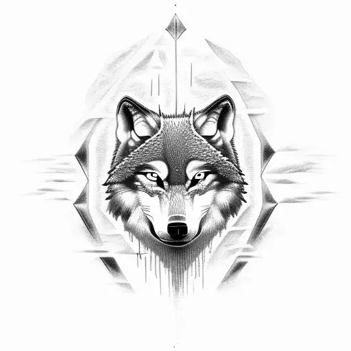 A wolf's face, gnashing its teeth, is bisected in the middle by a Jesus cross tattoo design idea