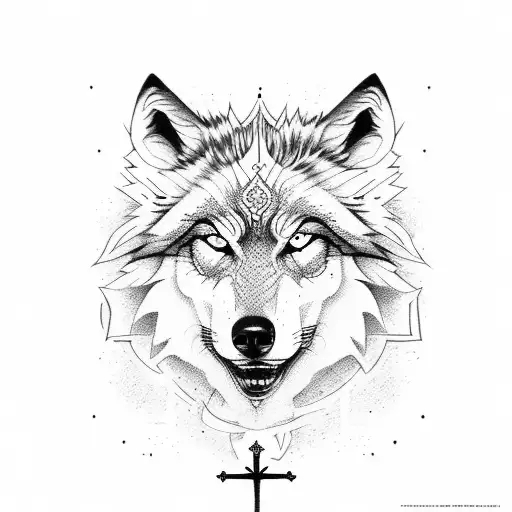 mad wolf with jesus cross tattoo design idea