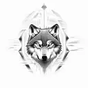 A wolf's face, gnashing its teeth, is bisected in the middle by a Jesus cross tattoo design idea