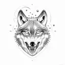 A wolf's face, gnashing its teeth, is bisected in the middle by a Jesus cross tattoo design idea