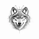 A wolf's face, gnashing its teeth, is bisected in the middle by a Jesus cross tattoo design idea
