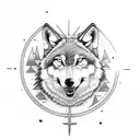 A wolf's face, gnashing its teeth, is bisected in the middle by a Jesus cross tattoo design idea