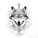 evil wolf with a jesus cross face cut in half and a mountain landscape and a river in the background tattoo design idea