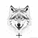 mad wolf with jesus cross tattoo design idea