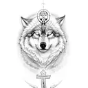 mad wolf with jesus cross tattoo design idea
