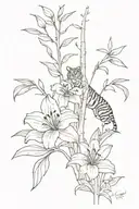 tiger lillies, redwood tree, out of a window Nostalgic vibe tattoo design idea