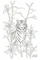 tiger lillies, redwood tree, out of a window Nostalgic vibe tattoo design idea