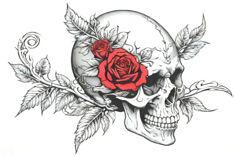 skull and roses tattoo design idea