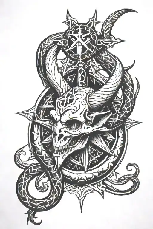 leviathan cross on baphomet head tattoo design idea