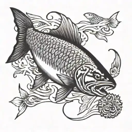 fishing salmon tattoo design idea