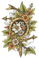 Native American arrow with vines and flowers growing tattoo design idea