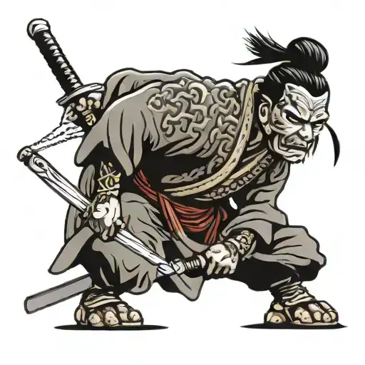 samurai stands with his sword stuck in the ground tattoo design idea