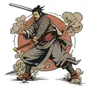 samurai stands with his sword stuck in the ground tattoo design idea