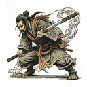 samurai stands with his sword stuck in the ground tattoo design idea