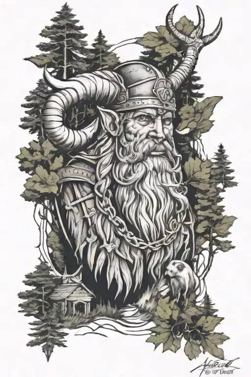 minnesota viking norseman forest scene tattoo design idea