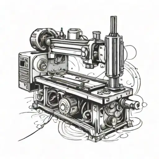 A sleek design of a CNC machine tool with intricate details, showcasing your profession as a machinist in a creative and artistic manner tattoo design idea