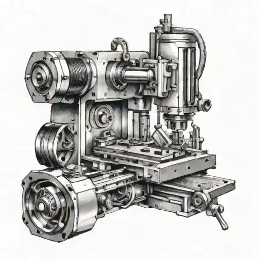 A sleek design of a CNC machine tool with intricate details, showcasing your profession as a machinist in a creative and artistic manner tattoo design idea