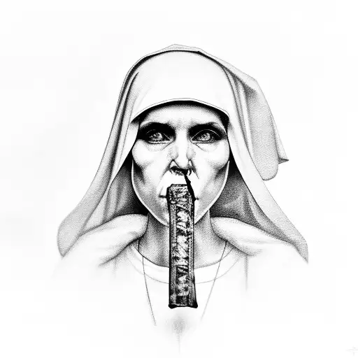 nun smoking tattoo design idea