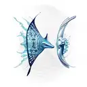 underwater scuba dual photo mermaid spotted eagle ray tattoo design idea
