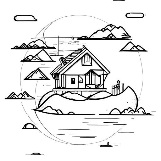 house on a floating island tattoo design idea