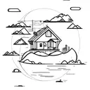 house on a floating island tattoo design idea