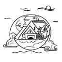 house on a floating island tattoo design idea