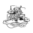 house on a floating island tattoo design idea