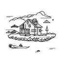 house on a floating island tattoo design idea
