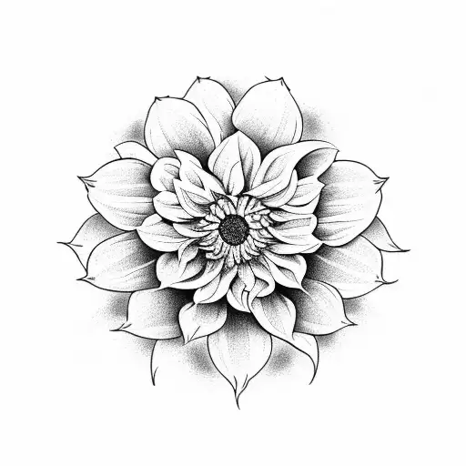dahlia, sunflower, hawthorn, larkspur, daffodil tattoo design idea