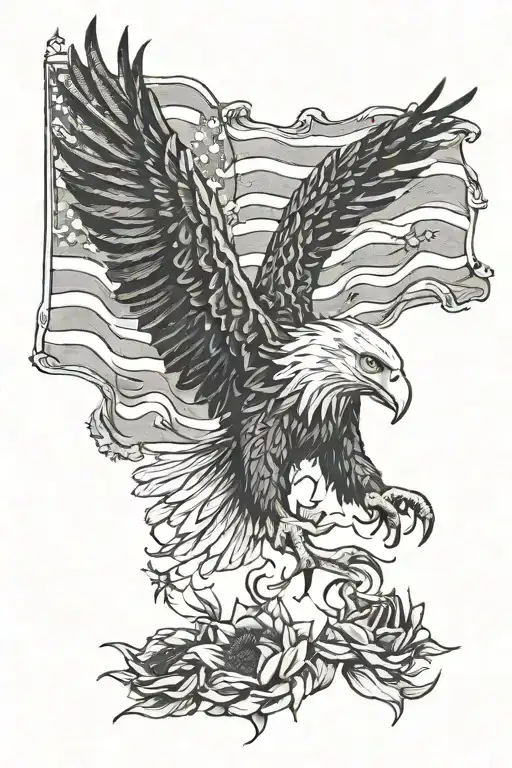 Tattered american flag Bald eagle sunflowers   tattoo design idea
