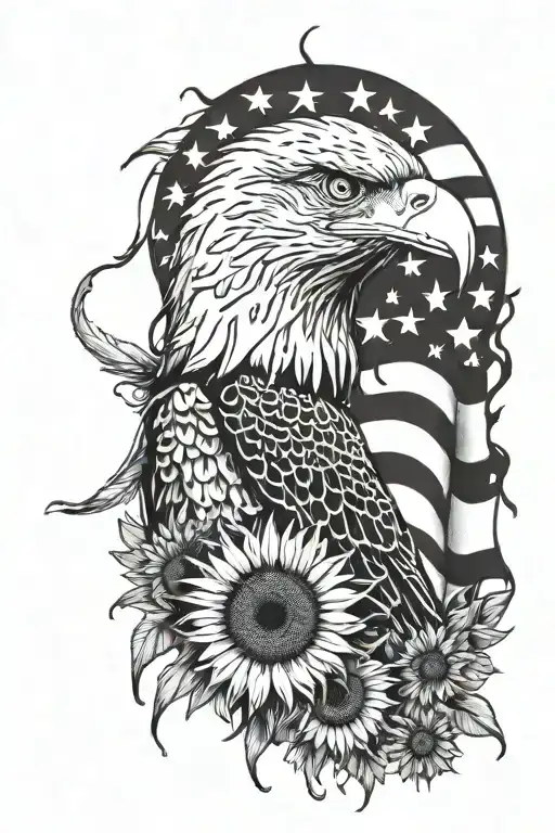 Tattered american flag Bald eagle sunflowers nursing cow print  tattoo design idea