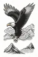 Tattoo of a bald eagle flying over a mountain range with the phrase 'Land of the Free' incorporated tattoo design idea