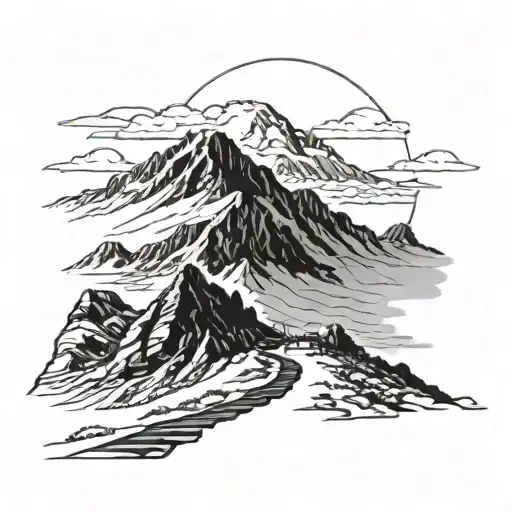 A silhouette of Mount Kilimanjaro with a winding path leading to the summit tattoo design idea