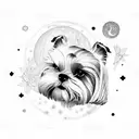 Moon, stars and peony flowers, with shih tzu in the middle tattoo design idea