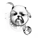 Moon, stars and peony flowers, with shih tzu in the middle tattoo design idea