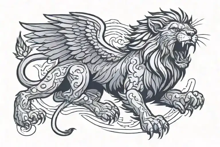 winged lion roaring tattoo design idea