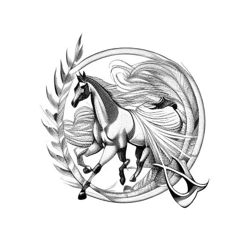 horse hoove with feathers and birds and infinity sign  tattoo design idea