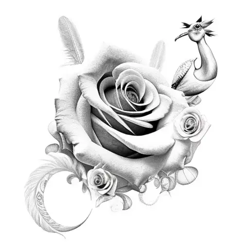 rose, horse hoove with feathers and birds and infinity symbol tattoo design idea